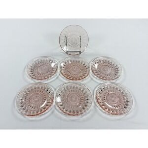 Vintage Jeannette Pink Depression Glass Windsor Diamond 5.5" Bread Plates Set 7